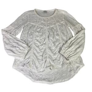 Sundance Womens Boho White Royal Rosie Crochet Lace Peasant Crinkle Blouse S